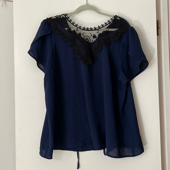 Navy Blue Shein Top with black lace details - Picture 1 of 2